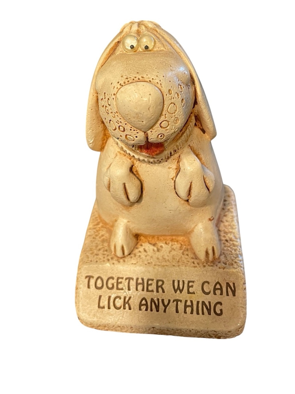 Vintage Paula 1984 dog figurine titled "Together We Can Lick Anything".